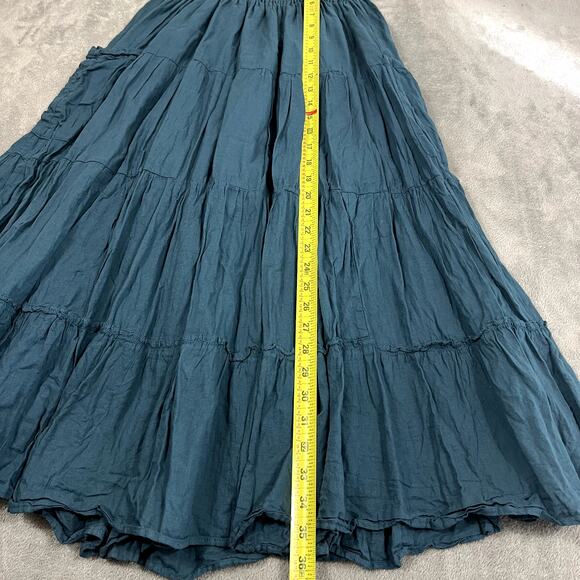 Cotton Flower Tiered Maxi Skirt Women's S Teal Stretch Boho Peasant Hippie - Picture 6 of 8